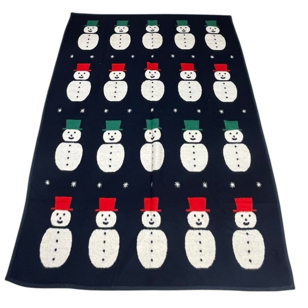 Vuteks Vukovar Crown Crafts Snowman Blanket Reversible Navy White Christmas VTG